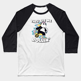 They See Me Rollin, They Hatin // Cute Rollerblading Panda Cartoon Baseball T-Shirt